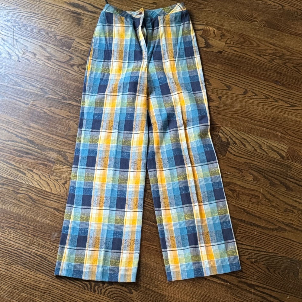 Vintage 70s Sears women’s Yellow and White Blue plaid pant suit - Picture 10 of 13